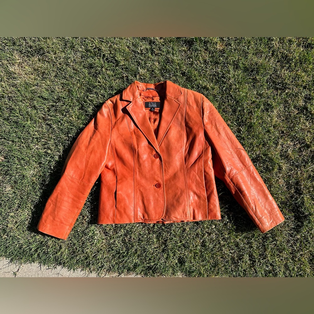 Wilsons Leather Orange Pelle Studio Jacket Women XL Y2K Italian Leather 2000s